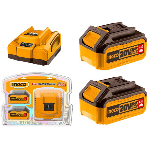 Set X 2 Baterias 20v 4amp + 1 Cargador Ingco Fbcpk1424 - Imagen 2