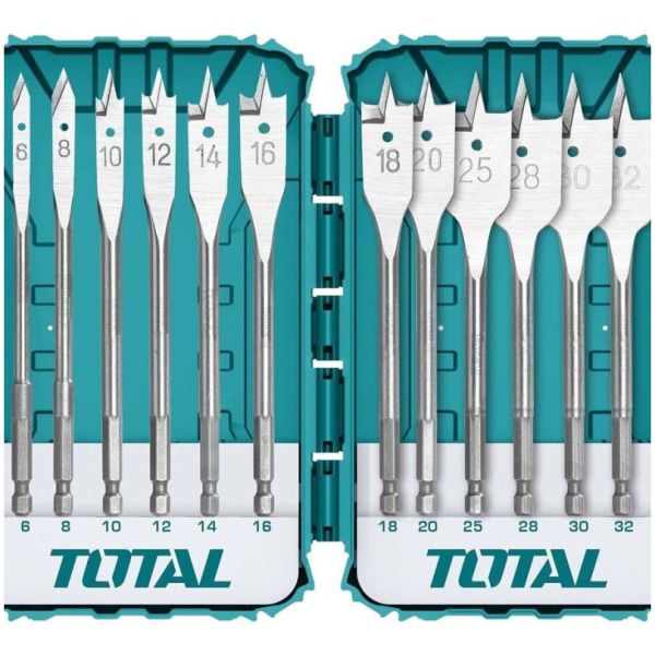 Set De 12 Mechas Planas Para Madera Total, 6-32mm Industrial