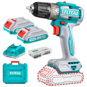 Taladro Atornillador Total 20v 52nm Sin Carbones, 2 Baterías