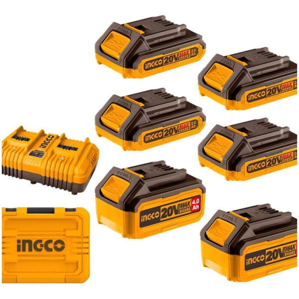 Set X 6 Baterias 20v P20s 4x2ah 2x4ah Cargador Doble Ingco