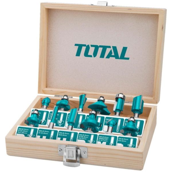 Set 12 Fresas Total Para Router - Encastre 8mm, Caja Madera