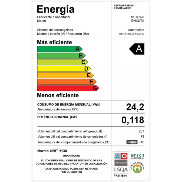 Refrigerador Heladera Freezer Frio Seco Blanco Renx1350dw-1 - Imagen 2