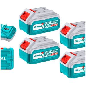 Set, 4 Baterías 4.0ah + Cargador Doble 20v Total Con Maletín