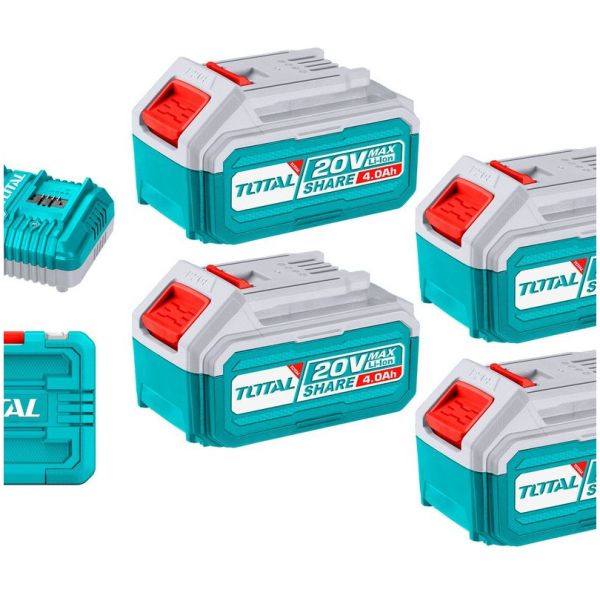 Set, 4 Baterías 4.0ah + Cargador Doble 20v Total Con Maletín