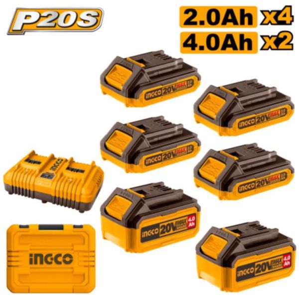 Set X 6 Baterias 20v P20s 4x2ah 2x4ah + Cargador Doble