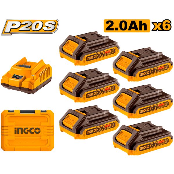 Set X 6 Baterias 2.0ah + Cargador En Valija Ingco - Imagen 2