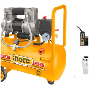 Compresor 24lt 1.5hp Libre De Aceite Bajo Ruido Ingco
