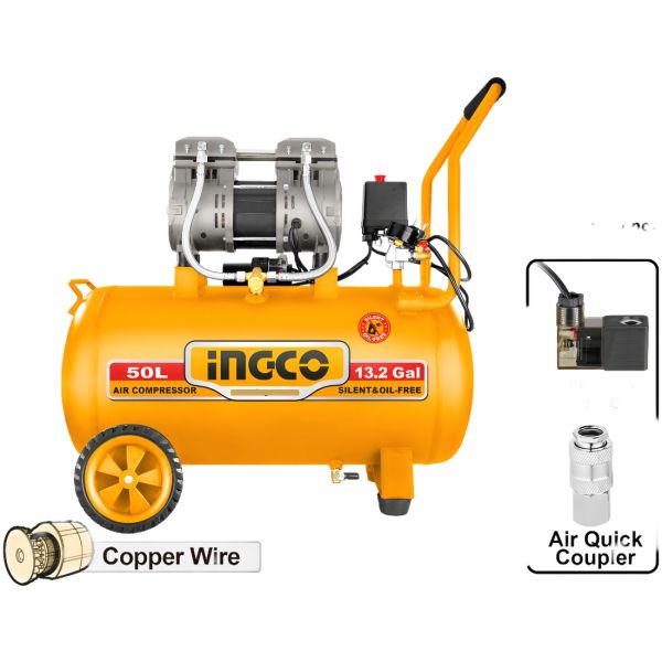 Compresor 50l 1.6hp Libre De Aceite Bajo Ruido Ingco - Imagen 2