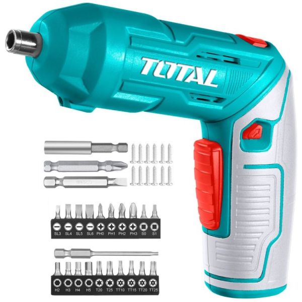 Atornillador Inalámbrico Total 4v + 23 Puntas, Carga Usbc