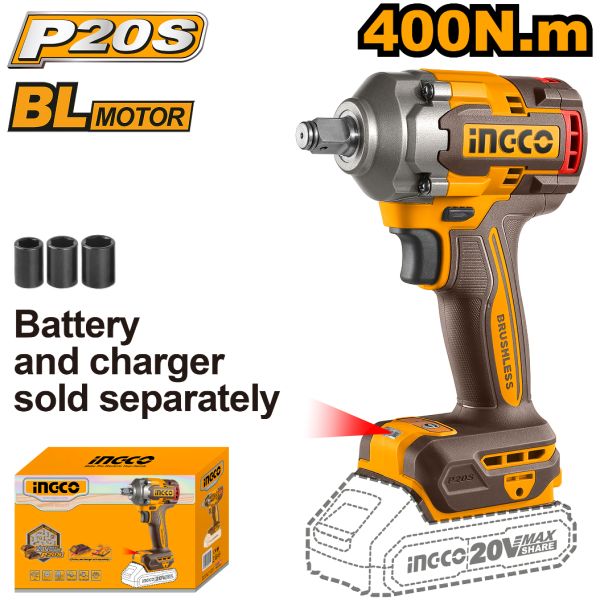 Llave De Impacto 400nm 20v P20s S/bat-carg Ingco Ciwli20401 - Imagen 2