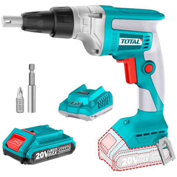 Atornillador Yeso Drywall Total 20v, Con Batería Y Cargador