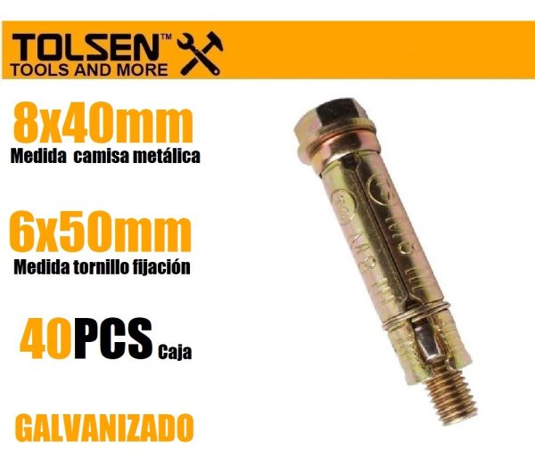 Tacos Metálico 8x40mm Uso Pesado Tolsen 54276 - Imagen 2