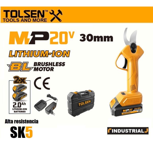Tijera Poder Inalámbrica 20v Tolsen Industrial 87380 2 Bat. - Imagen 2