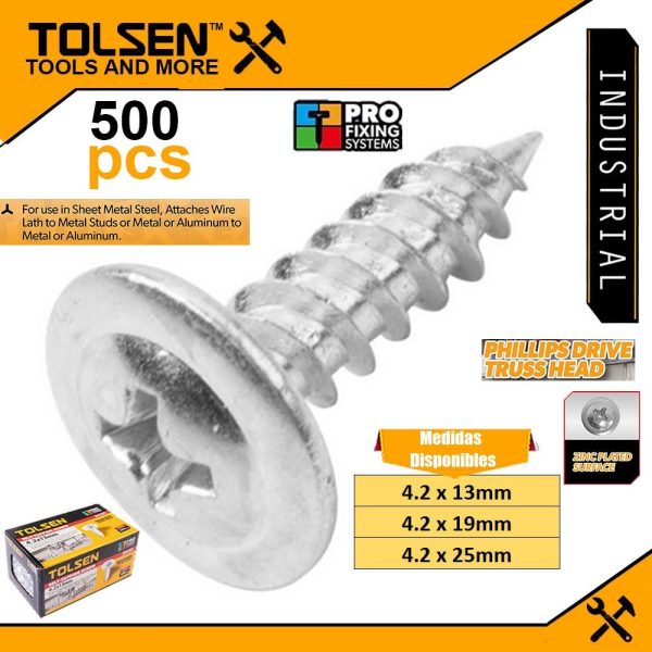 Tornillo T1 Ph Flangeado 8x1/2 - 4,2x13mm X 500 Und. Tolsen - Imagen 2