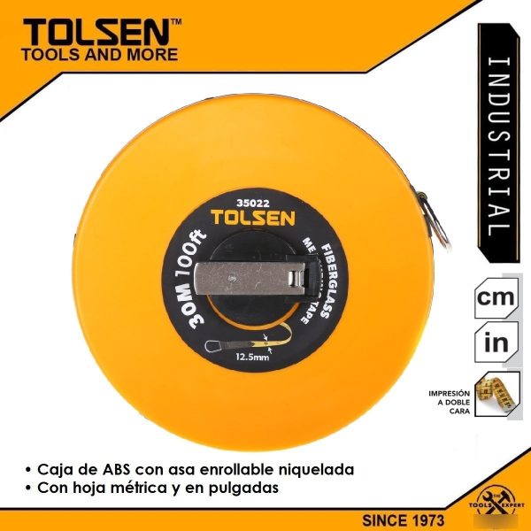 Cinta Métrica/pulgadas Fibra C/ Enrollador Tolsen 20m 35020 - Imagen 2