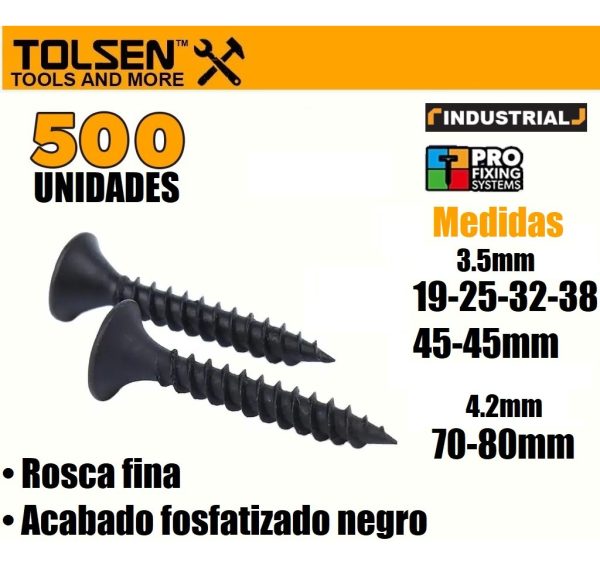 Tornillo T2 Para Yeso 4.2x80 Mm Por 250 Unid. Tolsen 54058 - Imagen 3