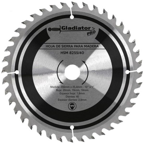 Hoja De Sierra 255mm X 25,4 40d P/madera Gladiator Pro