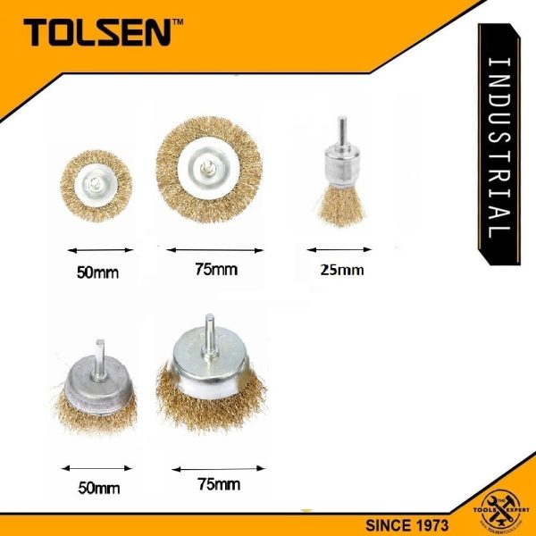 Juego 5 Cepillos Taladro Industrial Bronceado Tolsen 77552 - Imagen 2