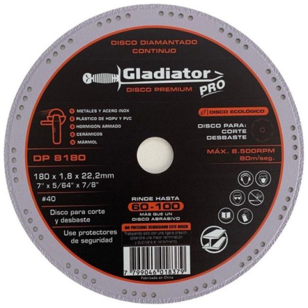 Disco Premium Diamantado 180mm Gladiator Pro - Dp8180