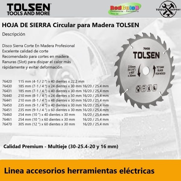 Disco Sierra P/ Madera 60 Dientes Ind. 12'' Tolsen 76470 - Imagen 2