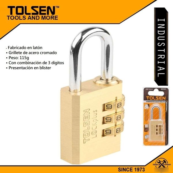 Candado Combinación Bronce/acero Cromado Tolsen 30mm 55123 - Imagen 2