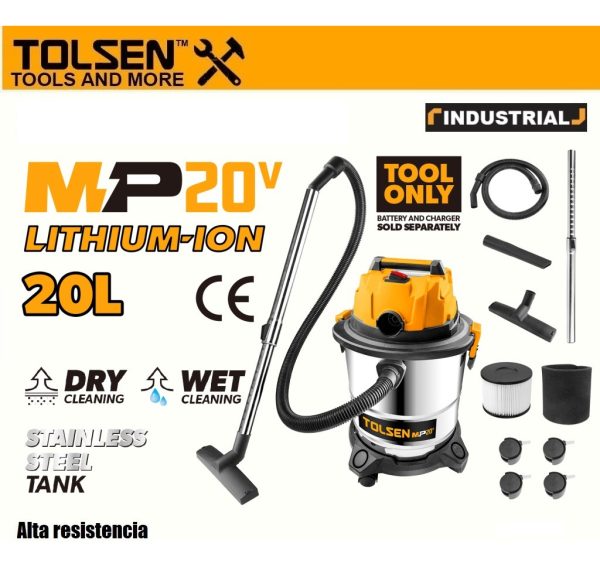 Aspirado Batería Industrial Tolsen 87338 - 20volt - Imagen 2
