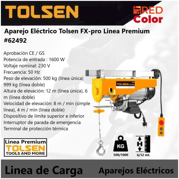 Aparejo Eléctrico Tolsen 1000k - 1600w -12 Mts - Industrial - Imagen 2
