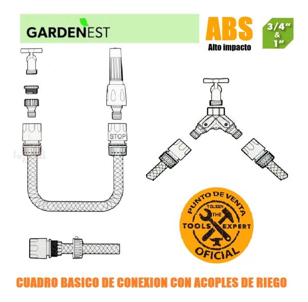 Conector Riego Canilla Doble Acople C/llave Tolsen 57369 - Imagen 2