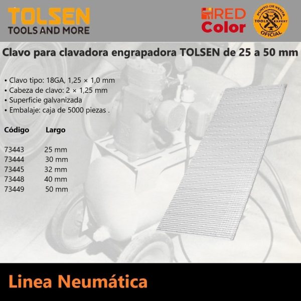 Clavos Clavadora Neumática Tolsen 73449 X 50 Mm /5000 Und. - Imagen 2
