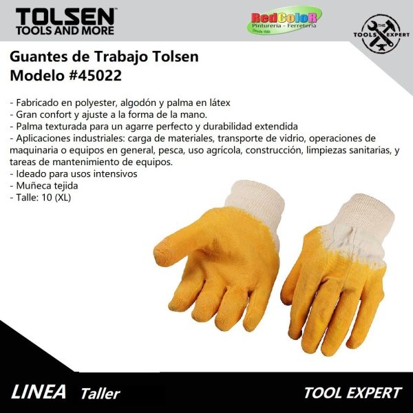 Guantes Trabajo Polyester Algodon Y Látex Tolsen Xl - 45022 - Imagen 2
