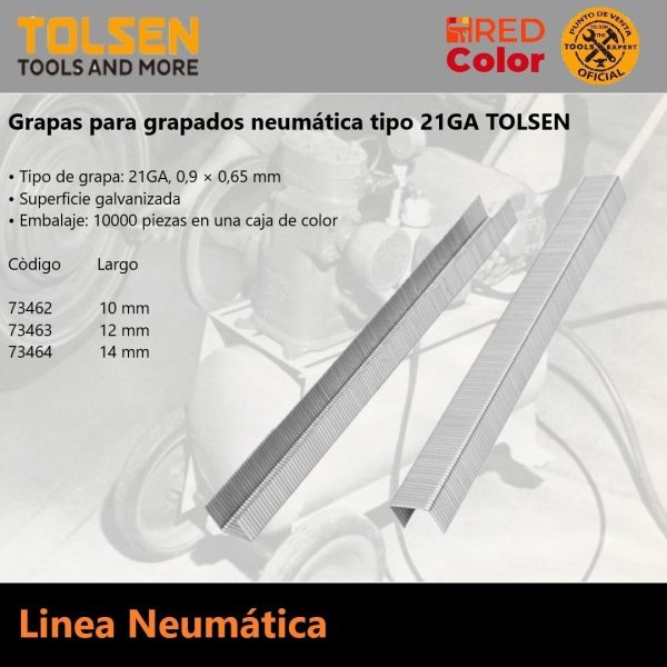 Caja Grapas P/ Engrapadora Neumática Tolsen Ga21 X 10 Mm - Imagen 2