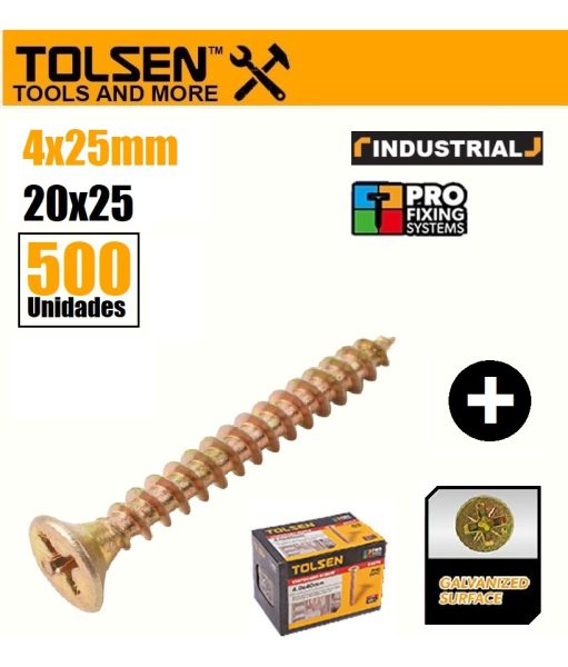 Tornillo Madera 20x25 - 4x25mm Tolsen 54072 X 500 Unidades - Imagen 2