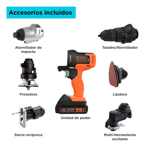Set De Herramientas Black + Decker 6 En 1 Matrix 20v Litio - Imagen 2