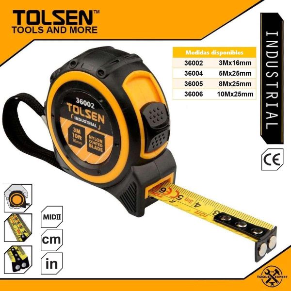 Cinta Métrica /pulgadas Industrial Abs + Trp Tolsen 5m 36004 - Imagen 2