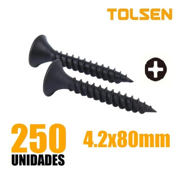 Tornillo T2 Para Yeso 4.2x80 Mm Por 250 Unid. Tolsen 54058 - Imagen 2