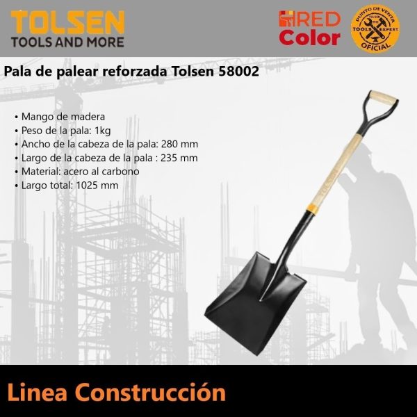 Pala Palear De Acero Mango Madera Tolsen 58002 Profesional - Imagen 2