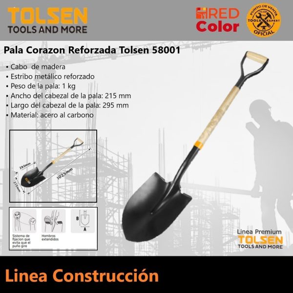 Pala Corazon De Acero Mango Madera Tolsen 58001 Profesional - Imagen 2