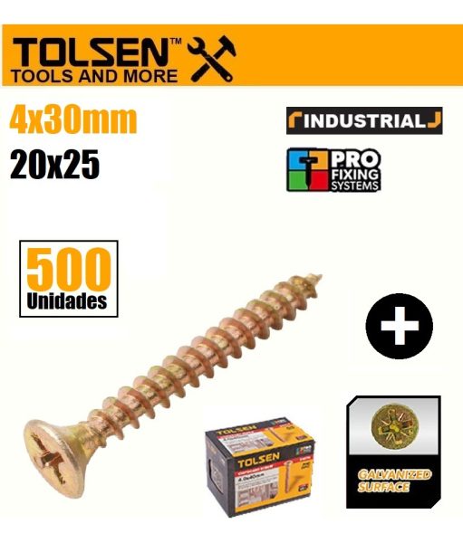 Tornillo Madera 20x30 - 4x30mm Tolsen 54073 X 500 Unidades - Imagen 2