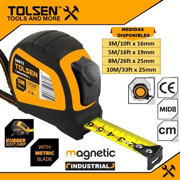 Cinta Métrica Industrial Traba Automática. Tolsen 5m 36014 - Imagen 2