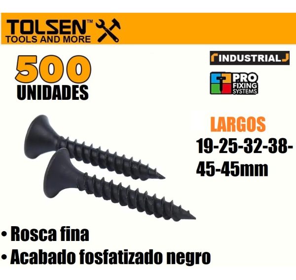 Tornillo T2 Yeso 6x1 - 3.25x25mm Por 500 Unid. Tolsen 54052 - Imagen 2