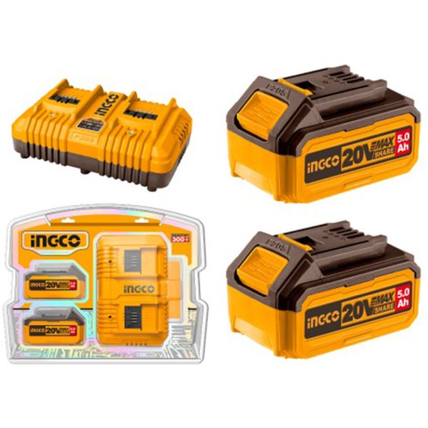 Set X 2 Baterias 20v 5amp + 1 Cargador Ingco Fbcpk2425