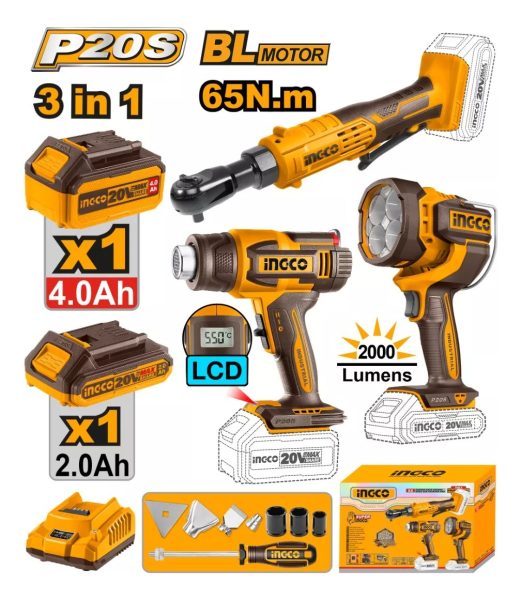 Kit Llave Crique + Pistola Calor + Lint Ingco Cosli241196 - Imagen 2
