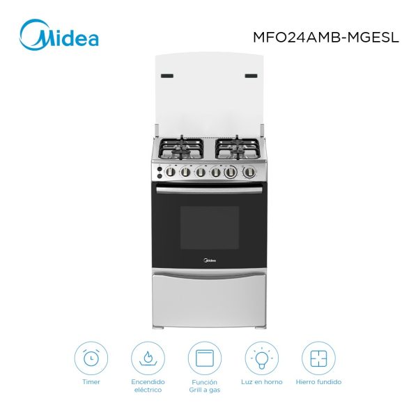 Cocina A Gas Con Grill Midea Mfo24ambmges Color Gris - Imagen 2