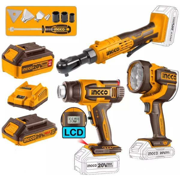 Kit Llave Crique + Pistola Calor + Lint Ingco Cosli241196