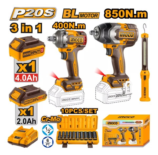 Combo 2 Llave De Impacto+linterna+2 Bat Y Mas Cosli241195 - Imagen 2