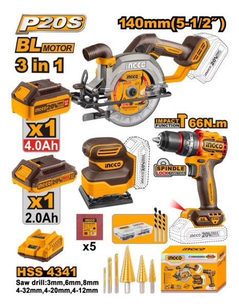 Combo A Batería 20v:sierra+taladro+lijadora Cosli241193 - Imagen 2
