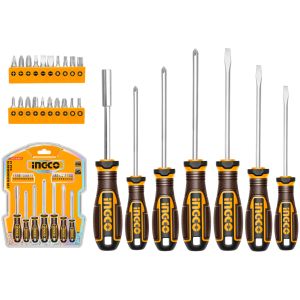 Set 27 Destornilladores Ergonomico + Puntas Ingco
