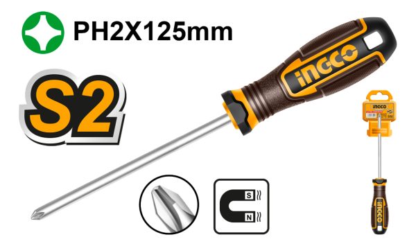 Destornillador Phillips Ph2x125mm Imantado Ingco Hsdph2125 - Imagen 2