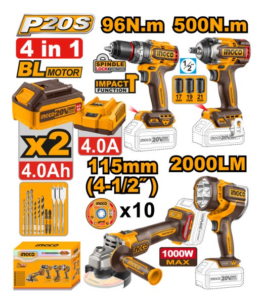 Kit 4 Herramientas A Batería 20v P20s Con Bolso Y Accesorios - Imagen 2