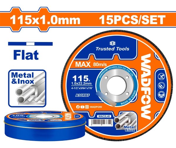 Lata X15 Unidades Disco Corte Metal 115mm Wadfow Wac2l45 - Imagen 2